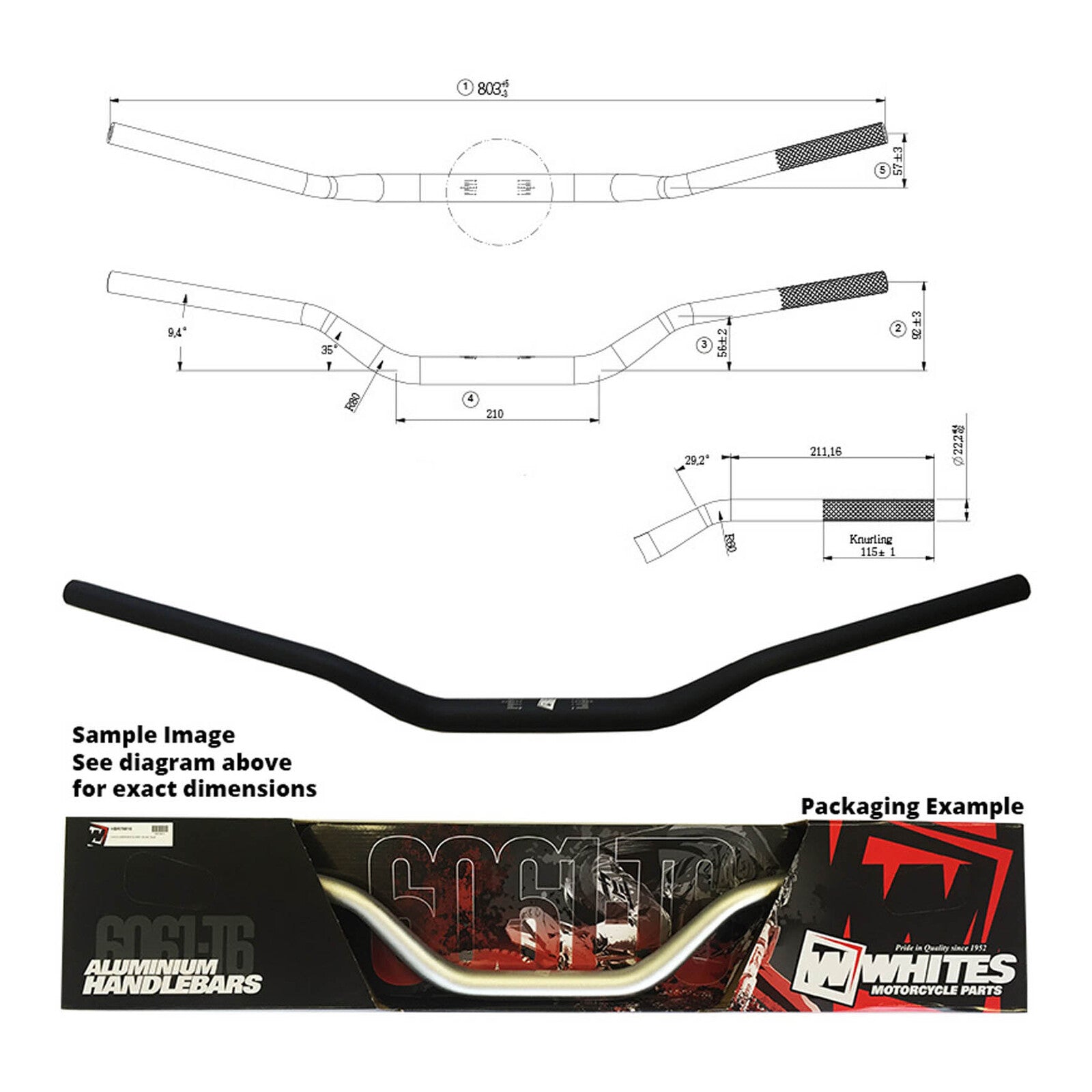Whites Handlebar Taper AL6061 Black WR125/250/450 '04 1 1/8