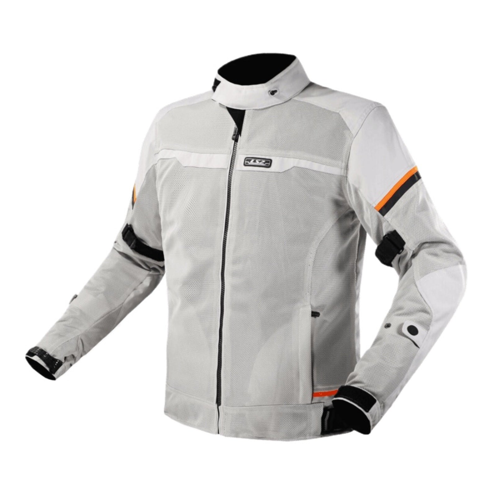 LS2 Riva Men's Jacket - Light Grey / Hi-Vis Orange