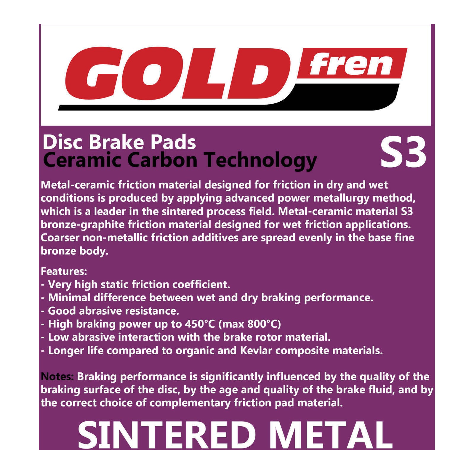 GOLDfren Brake Pads Sintered Sports GF084 - S3 ( PH16 )