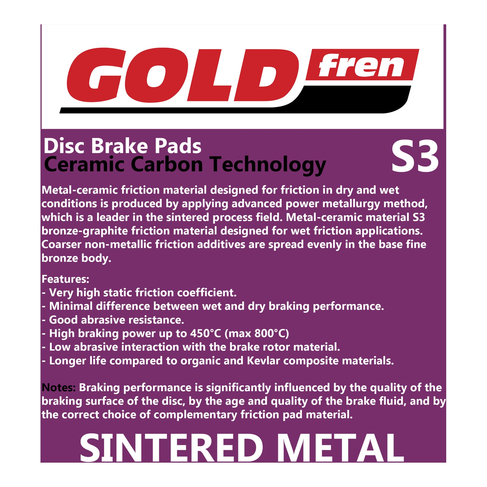 GOLDfren Brake Pads Sintered Sports GF357 - S3 ( P482 )