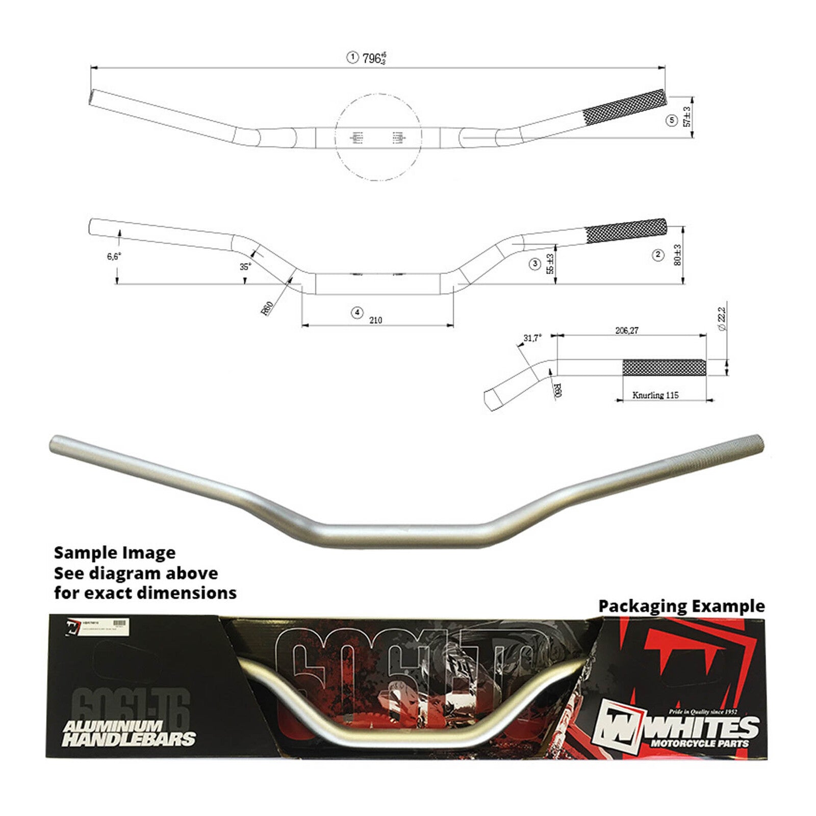 Whites Handlebar Taper AL6061 Silver CR/RM/YZ/WR 1 1/8 (28.6mm)