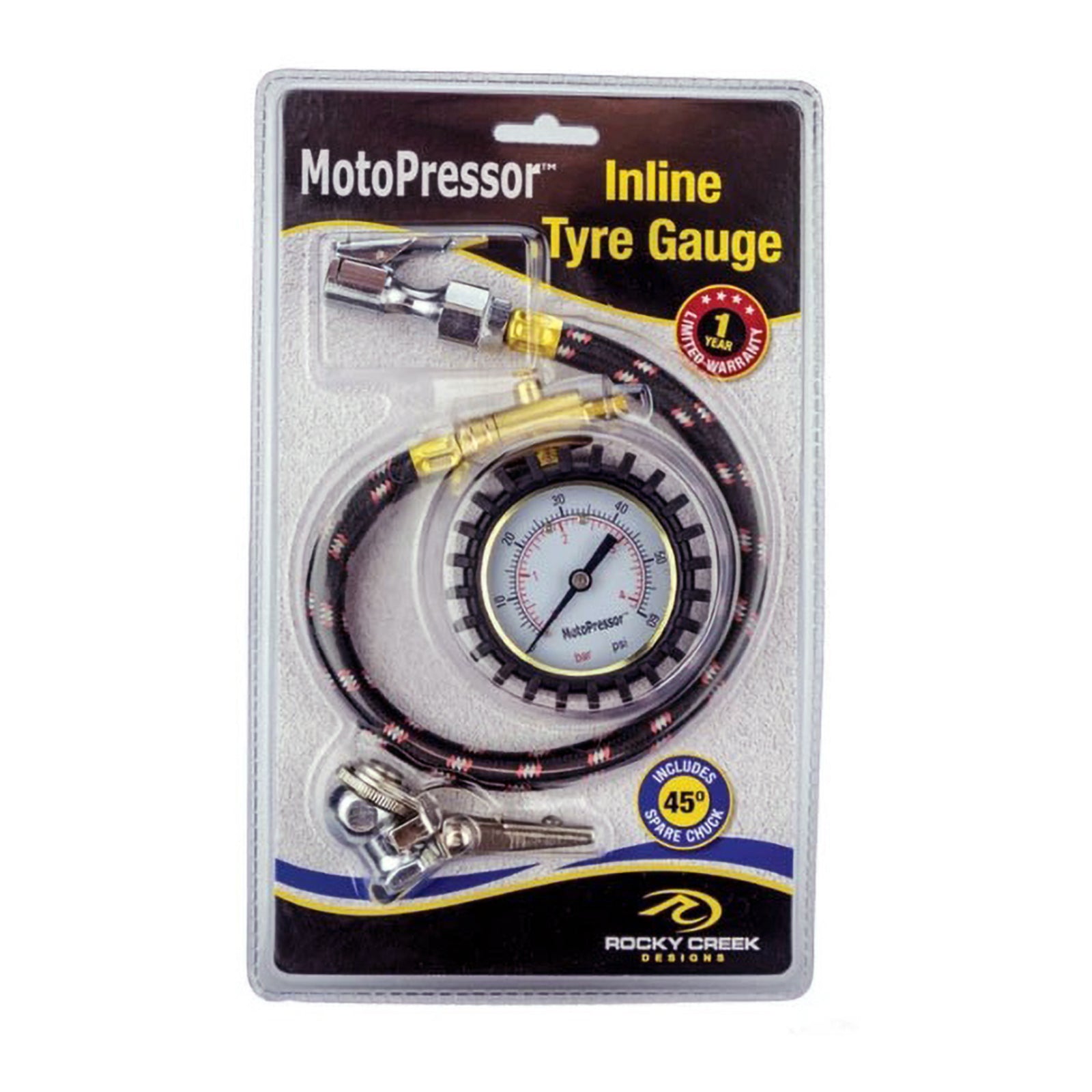 Rocky Creek MotoPressor Tyre Gauge with Spare Chuck